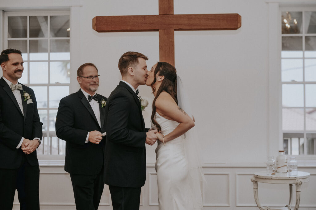 First kiss bride and groom